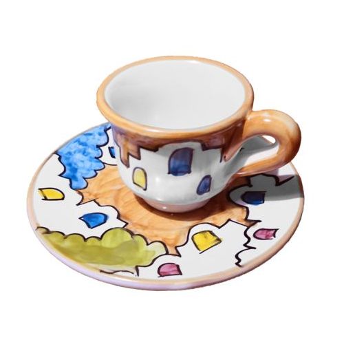 Coffee cup with saucer. Little Houses Line. Vietri ceramic. Hand-painted.