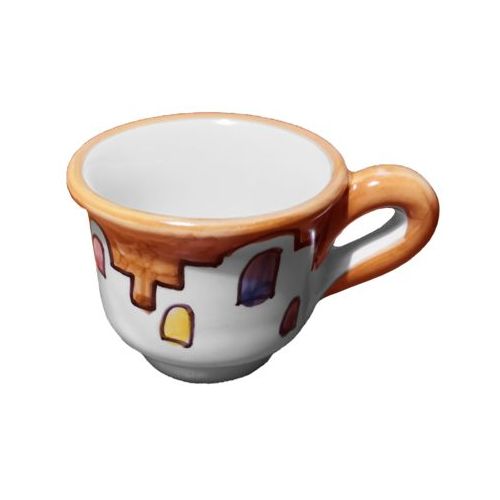 Kaffeetasse mit Untertasse. Häuser-Linie. Vietri-Keramik. Handbemalt.