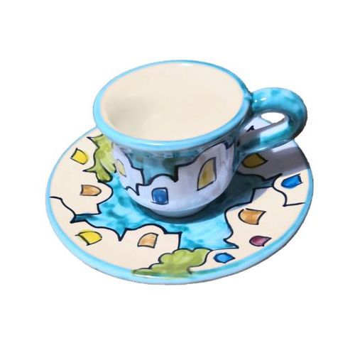Coffee cup with saucer. Little Houses Line. Vietri ceramic. Hand-painted.