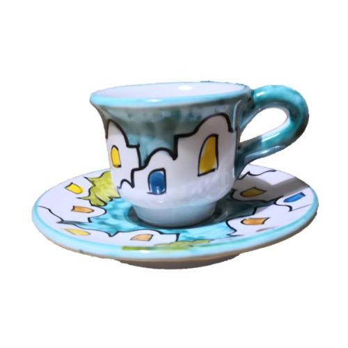Coffee cup with saucer. Little Houses Line. Vietri ceramic. Hand-painted.