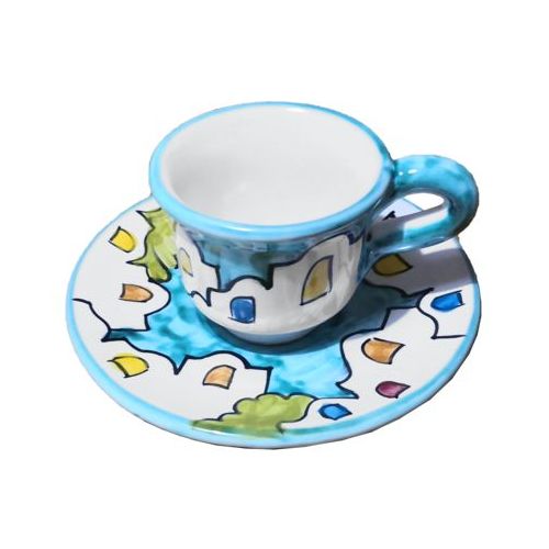 Coffee cup with saucer. Little Houses Line. Vietri ceramic. Hand-painted.