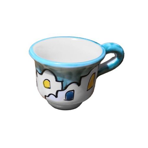 Coffee cup with saucer. Little Houses Line. Vietri ceramic. Hand-painted.