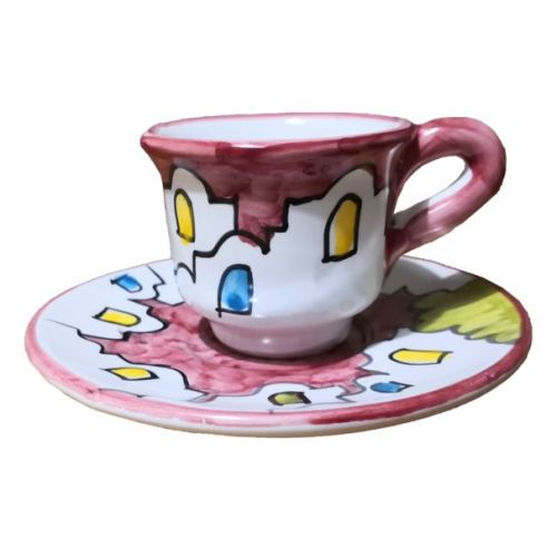Coffee cup with saucer. Little Houses Line. Vietri ceramic. Hand-painted.