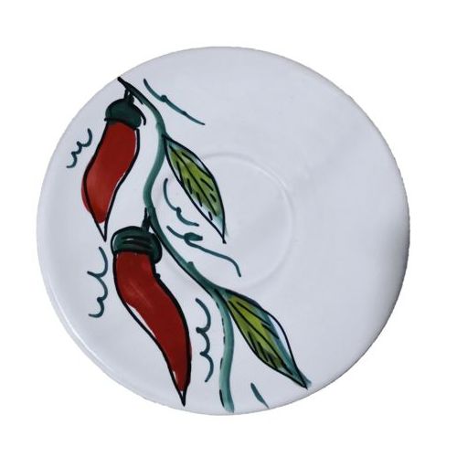 Tazzina da caffè con piattino, Linea Peperoncini. Ceramica di Vietri.