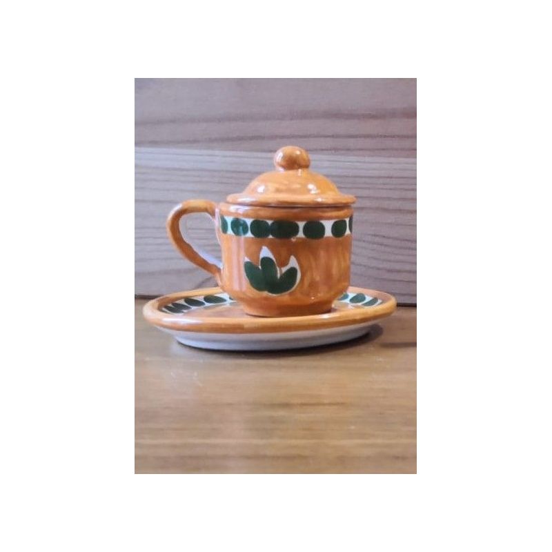 Set of coffe Cups with saucer lid. handpainted Vietri ceramic