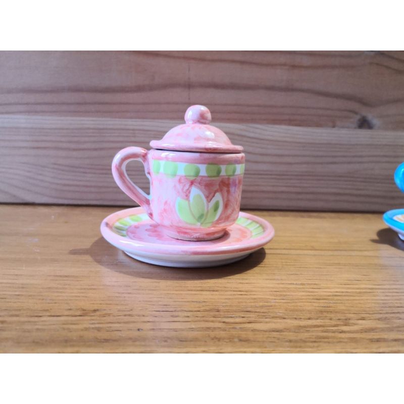 Set of coffe Cups with saucer lid. handpainted Vietri ceramic