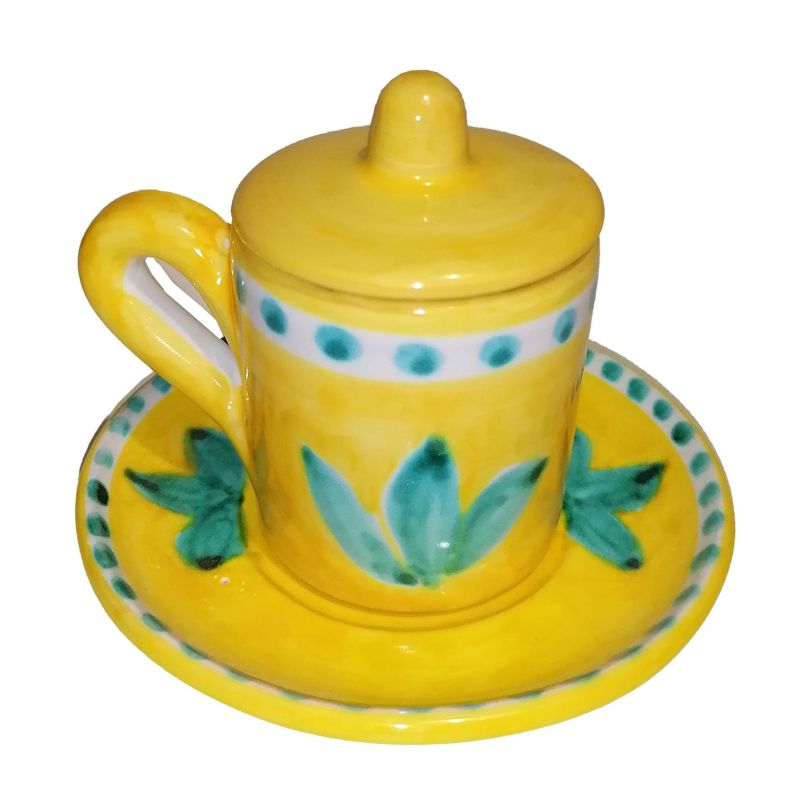 Set of coffe Cups with saucer lid. handpainted Vietri ceramic