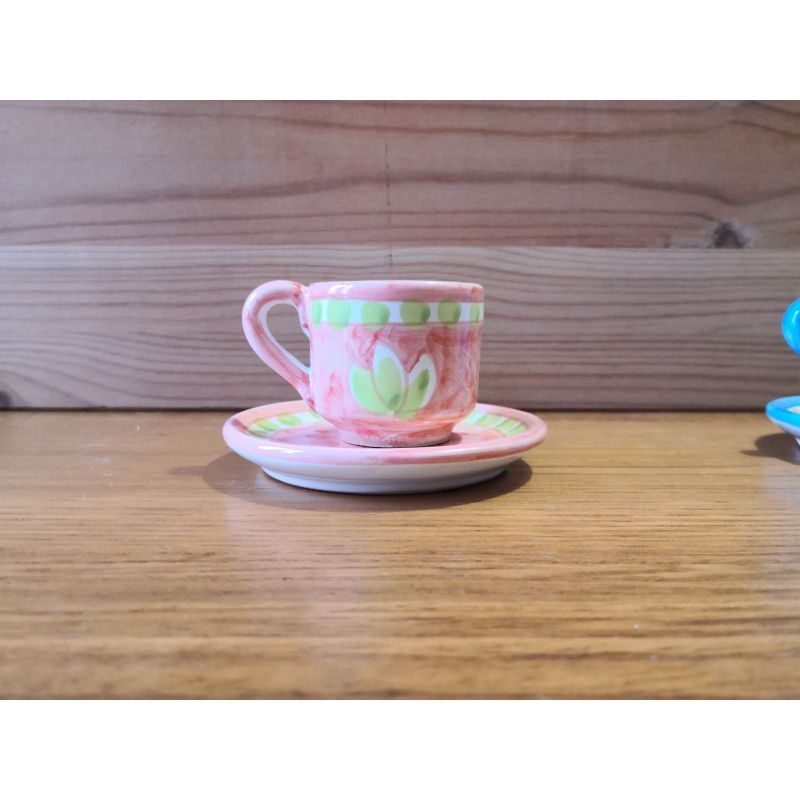 Tazzina con piattino linea pennellato. Ceramica di Vietri dipinta a mano.