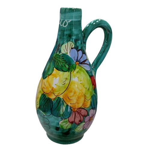 Cruet Vinegar oil bottle Lemons and Flowers line. Hand-painted Vietri ceramic