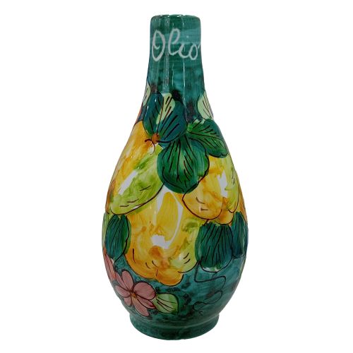 Öl- und Essigflasche mit Griff. Zitronen- und Blumen-Kollektion. Handbemalte Vietri-Keramik.
