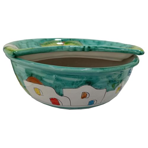 Sponzapane Porta Mozzarella linea Casette e Limoni. Ceramica di Vietri dipinta a mano