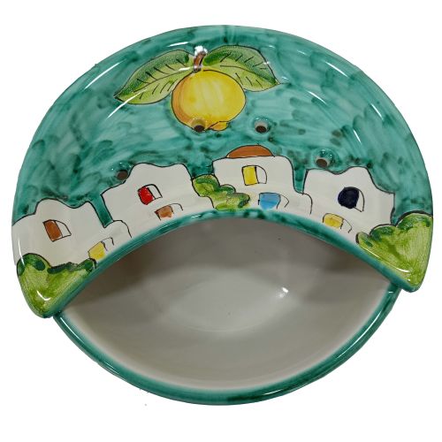 Sponzapane Porta Mozzarella linea Casette e Limoni. Ceramica di Vietri dipinta a mano