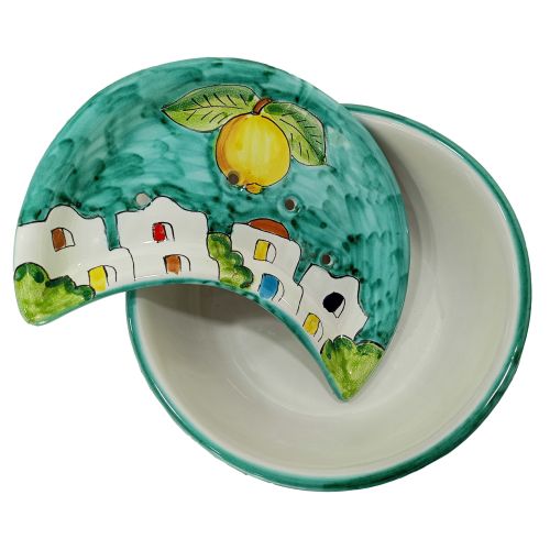 Sponzapane Mozzarella-Halter, Kassetten- und Zitronen-Linie. Handbemalte Vietri-Keramik