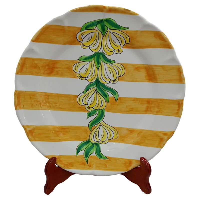Assiette rayée à thème ail. Céramique Vietri. Disponible en versions soupe, dîner, dessert et assiette de présentation.