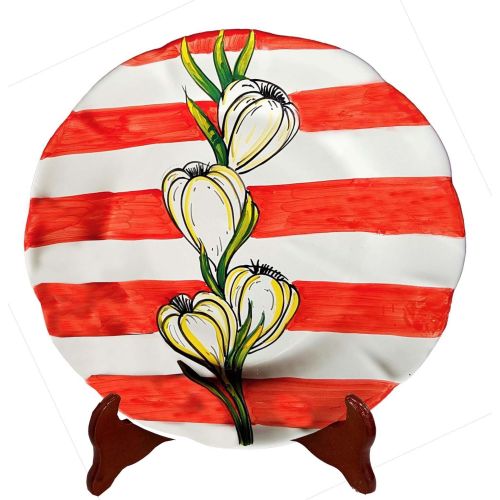 Dish, plate coloured lines garlic. handpainted in Vietri ceramic dinner, fruit/dessert underplate