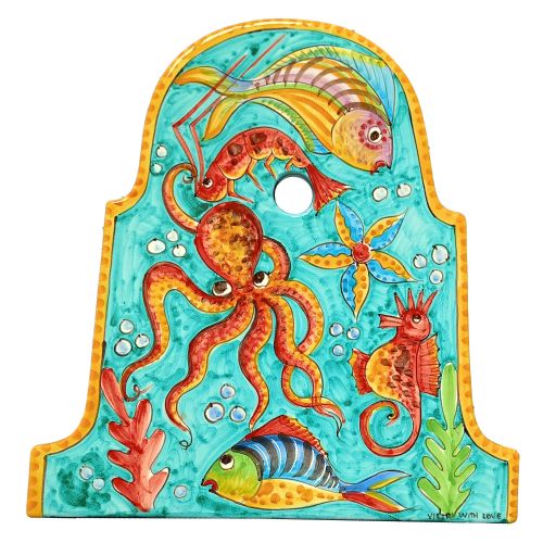 Fuente de jardín. Línea Mar. Cerámica de Vietri, pintada a mano. Elegancia artesanal para tu exterior.