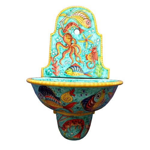 Fuente de jardín. Línea Mar. Cerámica de Vietri, pintada a mano. Elegancia artesanal para tu exterior.