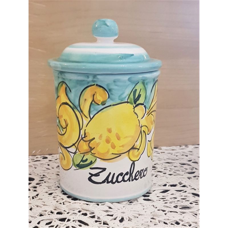Barattolo personalizzabile linea limoni colorati. Ceramica di Vietri dipinta a mano.