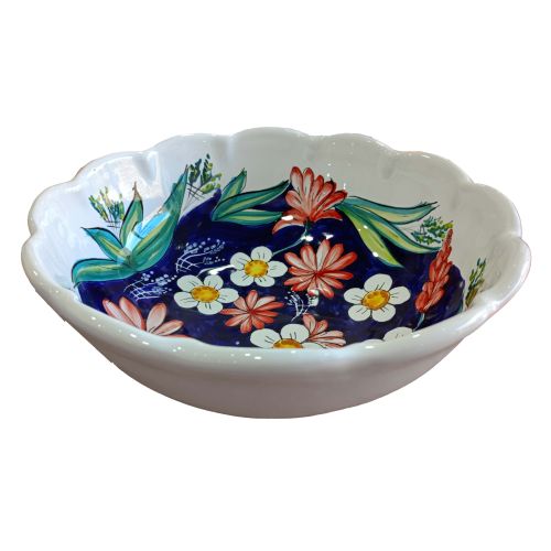 Bowl Scalloped salad bowl. Hand-painted Vietri Ceramic Flowers lineBowl, Serving dish Flowers Line, hand-painted Vietri ceramic
