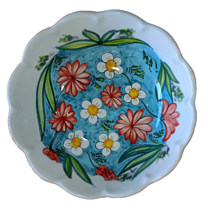 Salatschüssel mit Wellenschliff. Handbemalte...