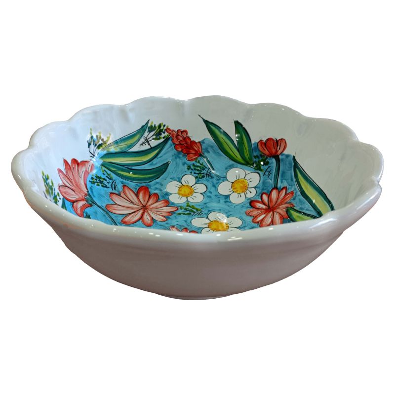 Salatschüssel mit Wellenschliff. Handbemalte...
