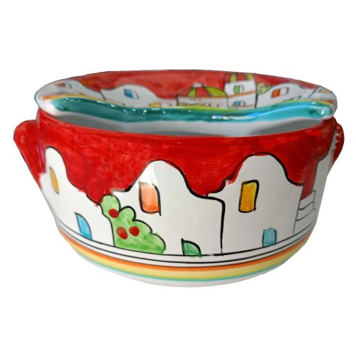 Sponzapane Porta Mozzarella linea Casette e Limoni. Ceramica di Vietri dipinta a mano