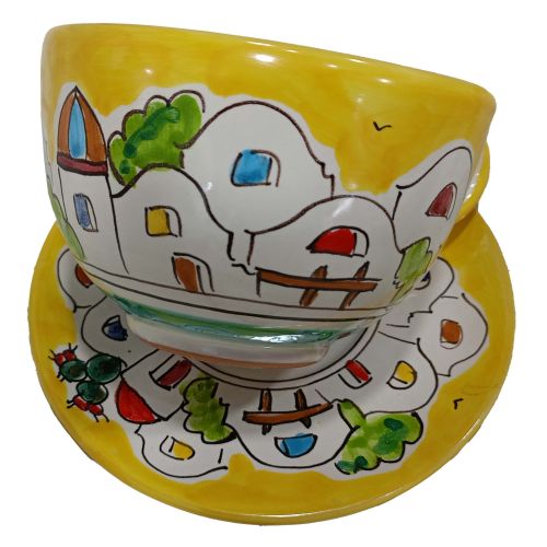 Cup. Perfect for milk, cappuccino, or tea. Little Houses line. Vietri ceramic. Hand-painted.
