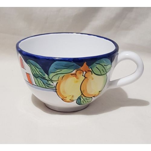 Tasse. Ideal für Milch, Cappuccino oder Tee. Häuser & Zitronen Linie. Vietri-Keramik. Handbemalt.