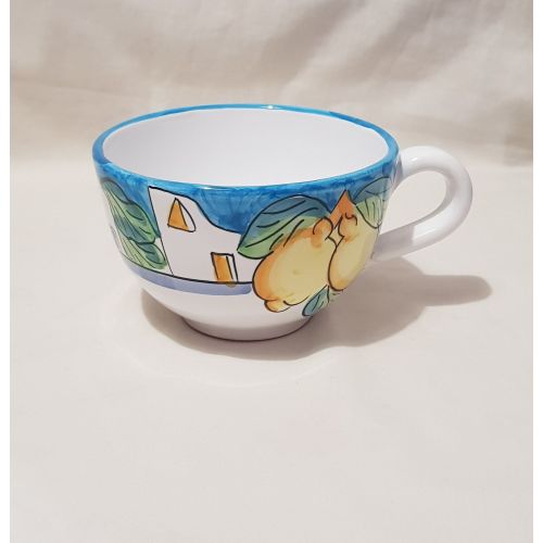 Tasse. Ideal für Milch, Cappuccino oder Tee. Häuser & Zitronen Linie. Vietri-Keramik. Handbemalt.