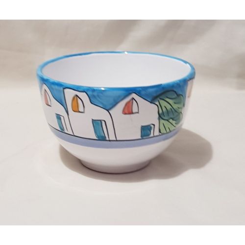 Tasse. Ideal für Milch, Cappuccino oder Tee. Häuser & Zitronen Linie. Vietri-Keramik. Handbemalt.