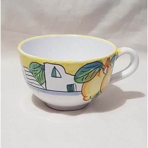 Tasse. Idéale pour le lait, cappuccino ou thé. Ligne Maisons et Citrons. Céramique de Vietri. Peinte à la main.