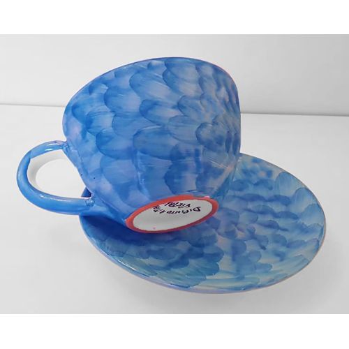 Cup. Perfect for milk, cappuccino, or tea. Brushstroke line. Vietri ceramic. Hand-painted.