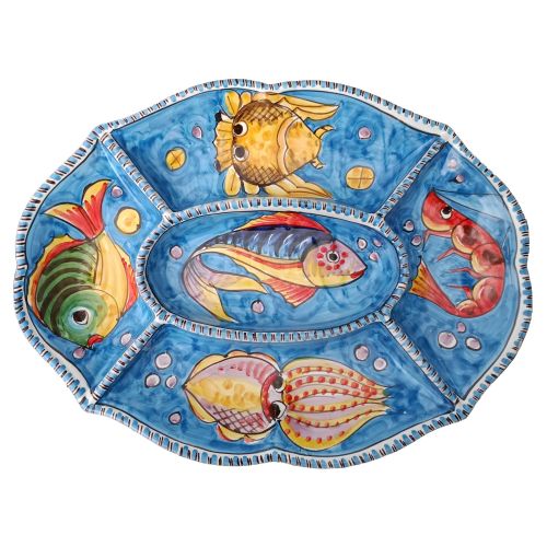 Appetizer dish. Cold dinner. 5 sections. Marini line. Vietri ceramic. Hand-painted.