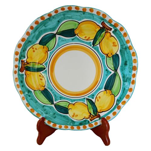 Plate. Dishes, lemons Line all around. Vietri ceramic. Hand-painted.