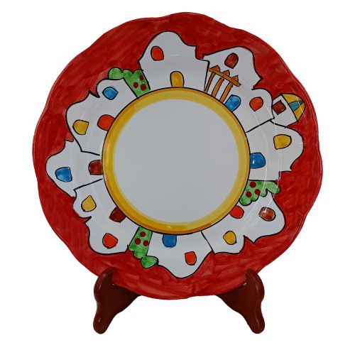 Piatto linea casette. Ceramica di Vietri. Dipinta a mano. disponibili piani, fondi, frutta/dolce o sottopiatto.