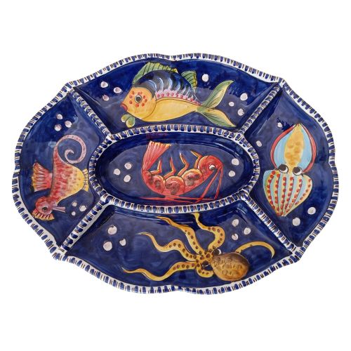 Antipastiera. Cena Fredda. 5 scomparti. Linea Marini. Ceramica di Vietri. Dipinta a mano