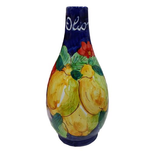 Cruet Vinegar oil bottle Lemons and Flowers line. Hand-painted Vietri ceramic