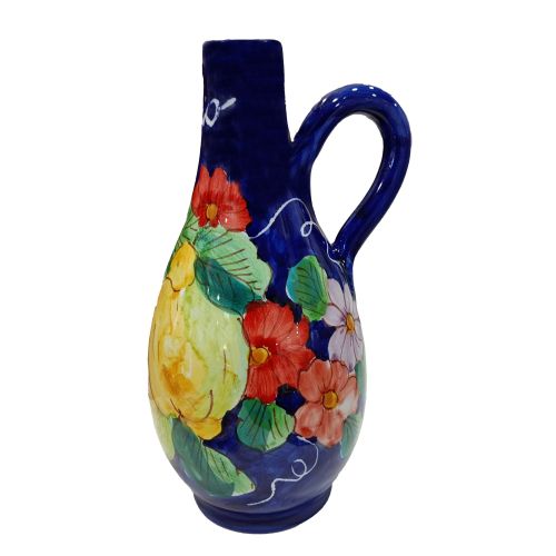 Cruet Vinegar oil bottle Lemons and Flowers line. Hand-painted Vietri ceramic