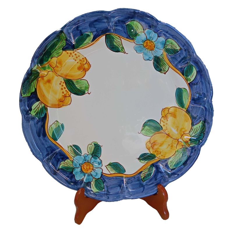 Piatto linea limoni bordo Blu, dipinti a mano in ceramica vietrese - disponibili fondi, piani, frutta/dolce o sottopiatti