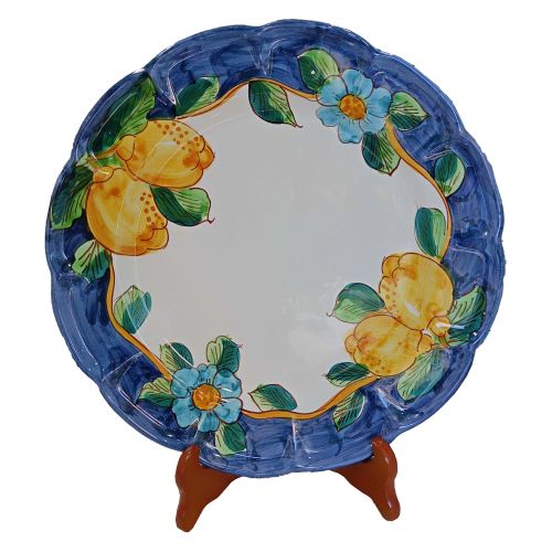 Piatto linea limoni bordo Blu, dipinti a mano in ceramica vietrese - disponibili fondi, piani, frutta/dolce o sottopiatti