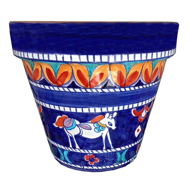 copy of Conical pot for plants BLue background lemons and baroque. handpainted Vietri ceramic