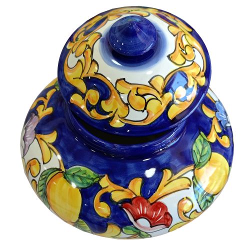 Biscuit jar Baroque and Lemons line. Hand-painted Vietri ceramic.