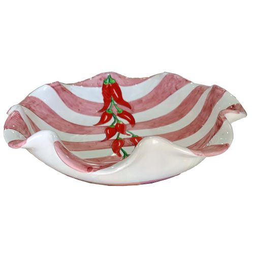 Saladier festonné. Ligne Stripes and Chilli Céramique Vietri peinte à la main