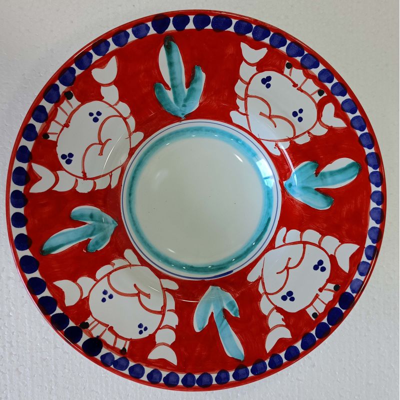 Priest's hat plate with brim. animal line. Vietri ceramic Hand painted