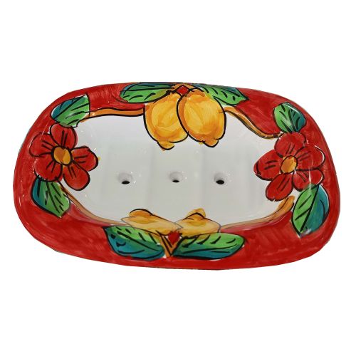 Portasapone da appoggio. Linea Fiori e Limoni. Ceramica di Vietri. Dipinta a mano.