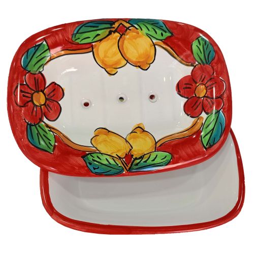 Countertop Soap Dish. Flowers and Lemons Collection. Hand-Painted Vietri Ceramics.