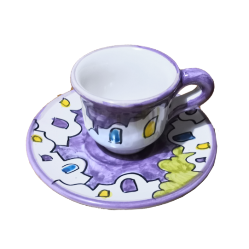 Coffee cup with saucer. Little Houses Line. Vietri ceramic. Hand-painted.