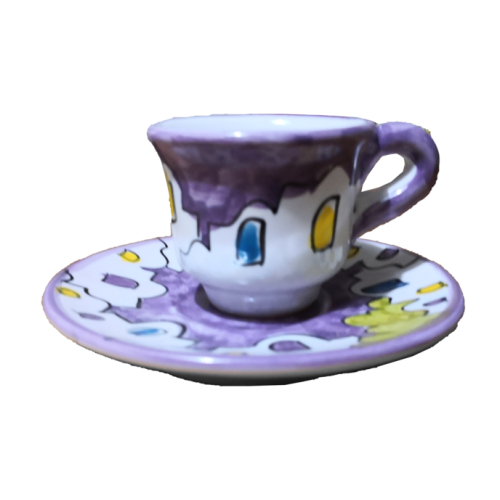 Coffee cup with saucer. Little Houses Line. Vietri ceramic. Hand-painted.