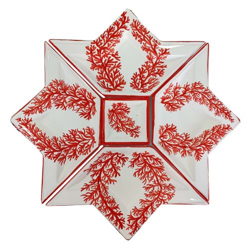 Antipastiera. Cena Fría. 5 piezas. Línea Marini, coral. Cerámica de Vietri pintada a mano.