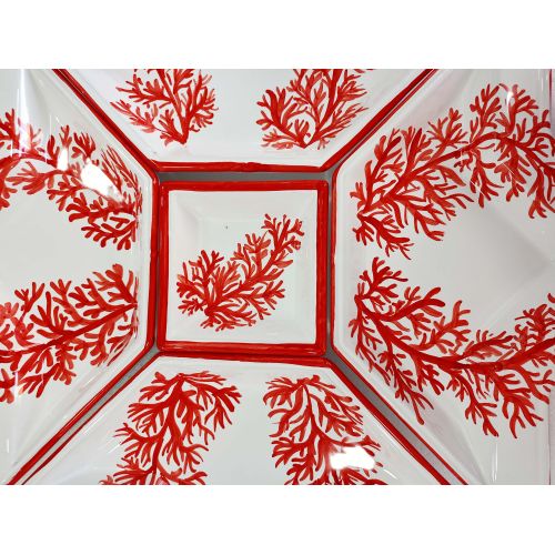 Appetizer set. Cold Dinner. 5 pieces. Marini line, coral. Hand-painted Vietri ceramics.